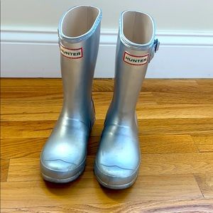 Hunter Kids metallic silver rainboots